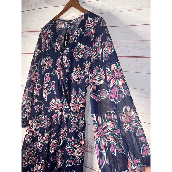 NWT New Look Navy Floral Faux Wrap Dress | Women's 2x - Picture 3 of 8